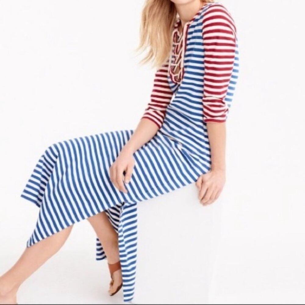 J crew Striped Lace Up Maxi Dress 3/4 Sleeve Multi Color Size XS